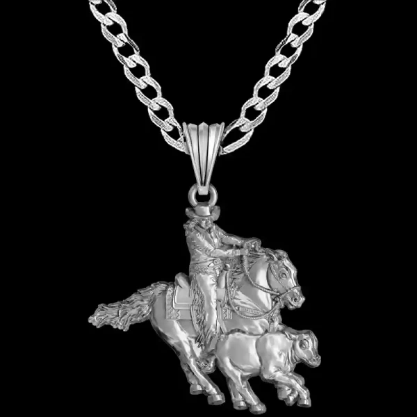 Our Working Cow Horse Woman Pendant crafted in Solid Sterling Silver are the perfect luxurious gift and a bold eye-catching addition to any wardrobe.